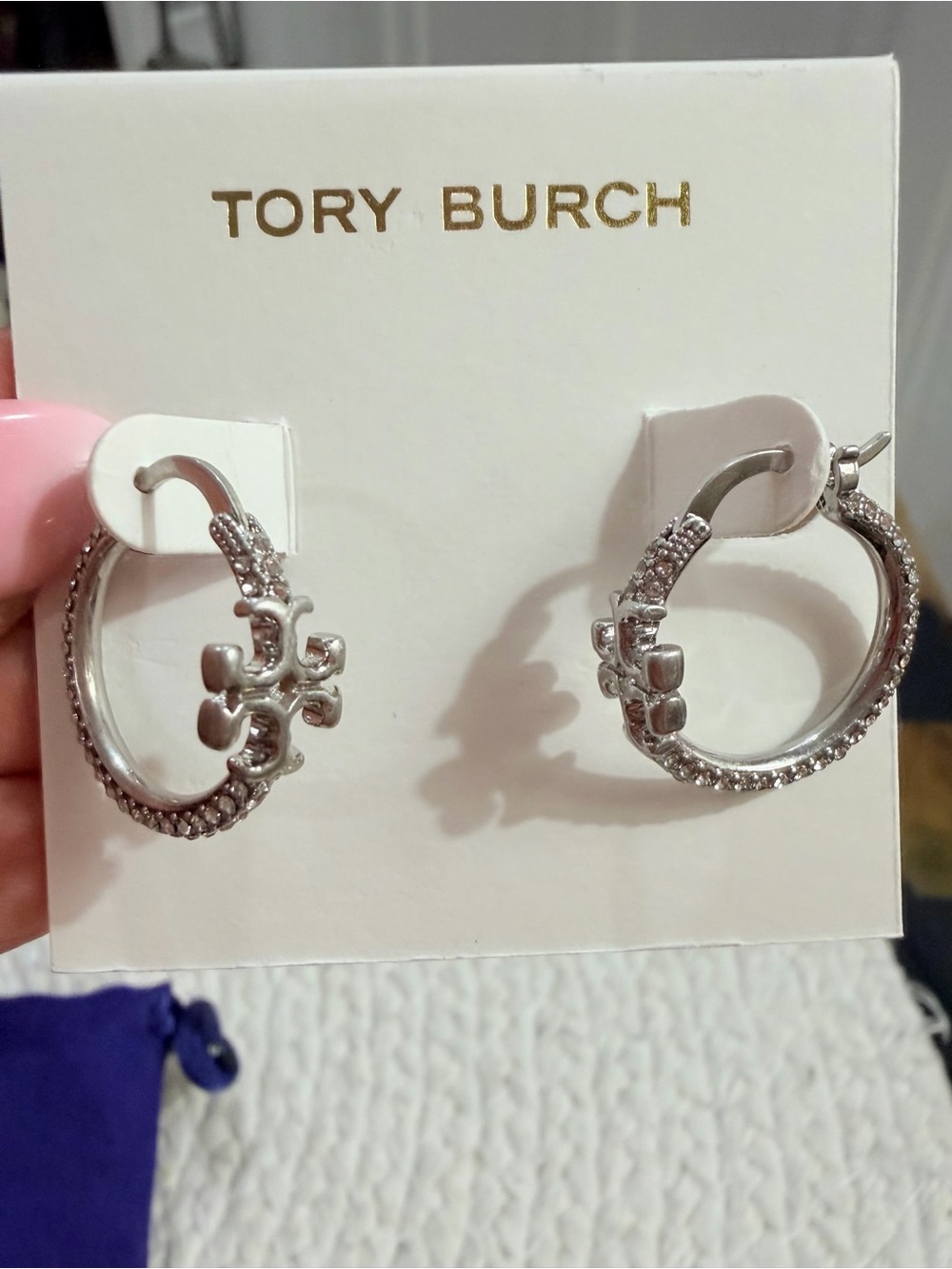 Eleanor Silver Tones Pave Small Hoop Earrings ~ NEW